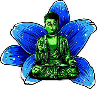 佛坐在莲花背景矢量寺庙避难所信仰插图雕塑上帝沉思文化宗教卡通片图片