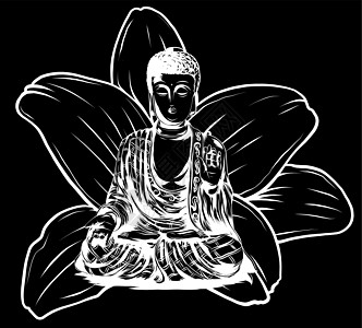 佛坐在莲花背景矢量金子精神咒语避难所寺庙上帝雕像插图艺术光环图片