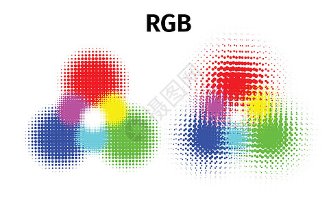 RGB 和 CMYK 半色调矢量图科洛信息打印方案绿色蓝色圆圈墨水网络样本调色板图片
