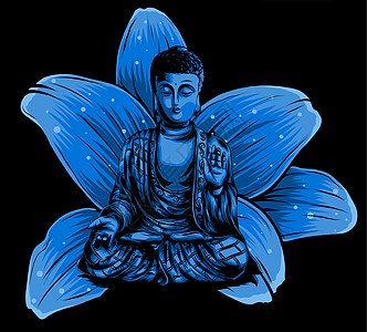 佛坐在莲花背景矢量宗教精神雕塑文化信仰插图光环冥想金子沉思图片