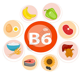 维生素和矿物质食物集 10 Vector 集维生素丰富的食物 维生素 B6——香蕉 菠菜 肉类 坚果 家禽 鱼类图片