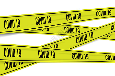 白色背景上带有黄色条纹的冠状病毒 covid19 或 2019nCoV 检疫海报安全横幅风险警报磁带边界暴发丝带危险疾病图片