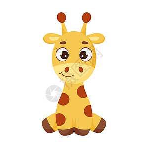 可爱的小长颈鹿 有趣的卡通人物印刷贺卡婴儿送礼会邀请墙纸家居装饰 明亮的彩色幼稚股票矢量它制作图案图片