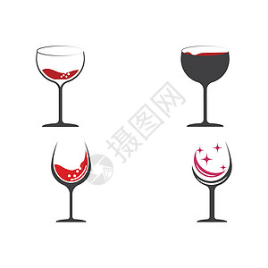 设置葡萄酒标志模板矢量符号餐厅酒杯标签标识杯子白色酒吧瓶子玻璃红色图片