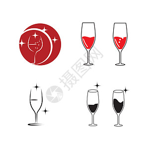 设置葡萄酒标志模板矢量符号玻璃食物酒吧瓶子白色标识标签酒精杯子酒杯图片