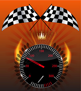 方格旗速度计 矢量插图测量跑表燃料绘画火焰框架时间车速金属仪表图片