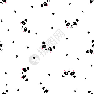 与可爱的熊猫宝宝在白色背景上的无缝模式 有趣的亚洲动物 孩子们的明信片 织物纺织品墙纸海报礼品包装纸的平面矢量图绘画哺乳动物漫画图片