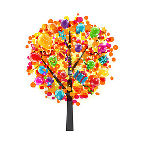 颜色有光泽的气球树背景 生日快乐的概念 它制作图案矢量礼物卡通片派对墙纸丝带幸福边界飞行生日庆典图片