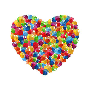彩色光泽气球心形背景矢量图制作图案标签幸福礼物墙纸艺术娱乐惊喜节日派对卡通片图片
