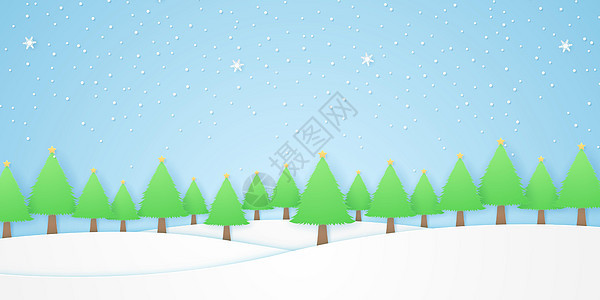 冬天有星星和雪落的风景树白色山丘艺术风格图片