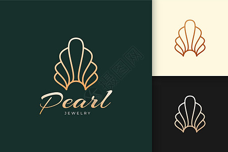 珍珠或珠宝标志 奢华而优雅 来自贝壳或蛤蜊形状图片