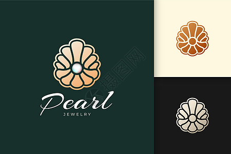 抽象蛤蜊形状的豪华和高端珍珠标志代表珠宝或 ge图片