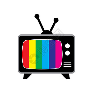 复古电视符号 带有彩色条纹的旧电视屏幕图标 简单的卡通设计 在白色上隔离的矢量图图片
