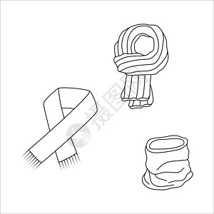 涂鸦套装围巾设计 孤立在白色背景上的冬季矢量图图片