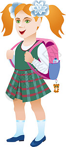 白色背景中背着背包的女学生青少年卡通片插图教育人物女性绘画班级学校学生图片