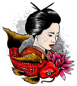 日本艺妓在秋天喂养神圣锦鲤的病媒图解图片