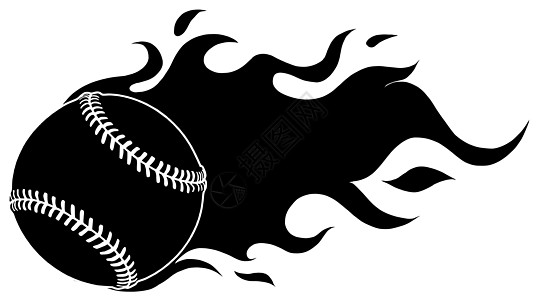 燃烧的棒球垒球球矢量卡通燃烧着火焰黑色 silhouett图片