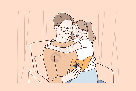 父女拥抱幸福的父亲身份坚强的父女关系家庭的爱与温柔的概念设计图片