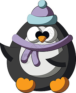 戴着头饰和围巾的可爱卡通企鹅 在科罗拉多画插图图片
