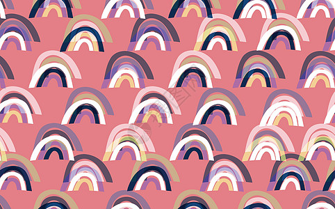 色彩背景上有七彩彩虹的时尚无缝图案 邀请海报卡织物纺织织物的设计 婴儿的可爱假期插图 斯堪的纳维亚涂鸦样式纺织品草图天空苗圃墙纸图片