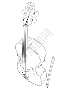 从孤立的白色背景上的黑色线条的小提琴轮廓 透视图 它制作图案矢量图片