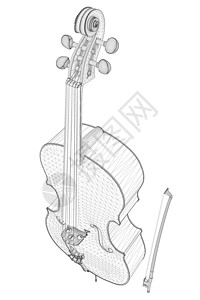 从孤立在白色背景上的黑色线条的小提琴线框 透视图  3D 它制作图案矢量图片