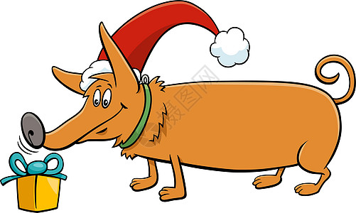 圣诞礼物卡通狗宠物帽子时候插图礼物庆典问候犬类吉祥物假期图片