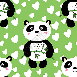 与可爱的熊猫宝宝在彩色背景上的无缝模式 有趣的亚洲动物 孩子们的明信片 织物纺织品墙纸海报礼品包装纸的平面矢量图假期竹子宠物土著图片