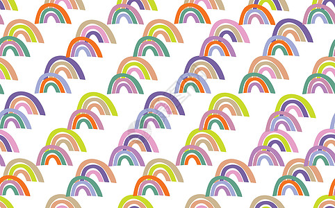 白色背景上有七彩彩虹的时尚无缝图案 邀请海报卡织物纺织织物的设计 婴儿的可爱假期插图 斯堪的纳维亚涂鸦样式卡通片卡片纺织品天气艺图片