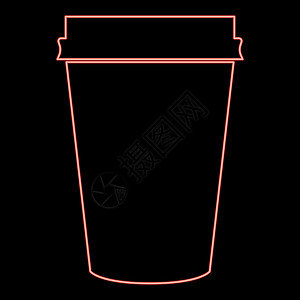 霓虹灯纸咖啡杯图标黑色圆圈红色矢量图平面样式图像图片