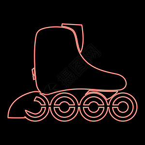 霓虹灯溜冰鞋图标黑色圆圈红色矢量插图平面样式 imag图片