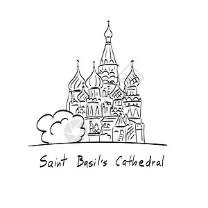莫斯科教堂白色背景线条艺术上孤立的圣罗勒大教堂插图矢量设计图片