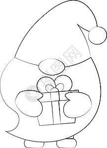 带有礼品盒的小圣诞节Gnome 用黑白图画图片