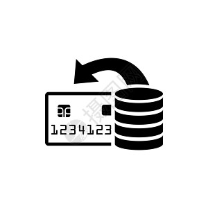 银行信用卡充值 平面矢量图标说明 白色背景上的简单黑色符号 为 web 和移动 UI 元素补充银行信用卡标志设计模板图片