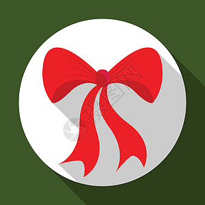 圣诞红蝴蝶结 带有长长的阴影的绿色背景上的图标 圣诞节和新年贺卡的矢量插图 平面设计风格  EPS1图片
