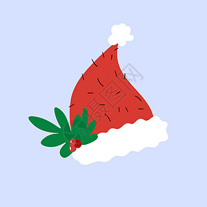圣诞老人卡通红色帽子在蓝色背景上孤立的平面样式  2022 年新年快乐符号装饰模板 圣诞快乐衣服节日矢量插画元素设计 EP图片