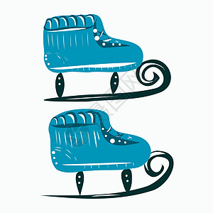 蓝色与白色背景上的蓝色溜冰鞋图片