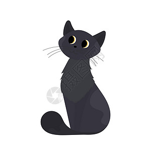 悲伤的黑猫 适用于贴纸和明信片 孤立 向量毛皮动物耳朵休息胡须头发眼睛新生哺乳动物爪子图片