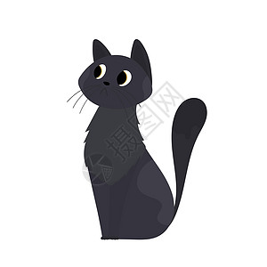 悲伤的黑猫 适用于贴纸和明信片 孤立 向量艺术爪子卡通片哺乳动物眼睛毛皮新生朋友休息插图图片