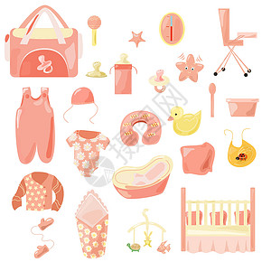 围兜一套粉红色调的婴儿衣服和配饰设计图片