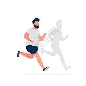 胖子跑了一个消瘦男人的影子 有氧运动减肥 减肥的概念和健康的生活方式 向量图片
