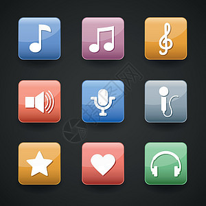 App 的音乐图标麦克风立体声磁盘电话录音机唱歌笔记界面插图收音机背景图片