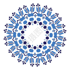 雪花图案蓝色科罗拉多民族装饰曼陀罗几何图案国家针织圆圈蓝色刺绣民间纺织品假期艺术雪花设计图片