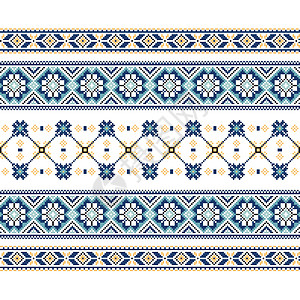 一套蓝色的民族装饰图案刺绣纺织品艺术抛光边界手工国家民间打印图片