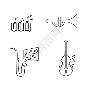 爵士音乐图标矢量插图设计玩家派对旋律节日歌手艺术横幅流行音乐乐队吉他图片