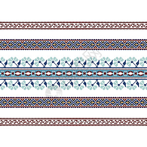 一套蓝色的民族装饰图案抛光刺绣民间纺织品国家艺术边界打印手工图片