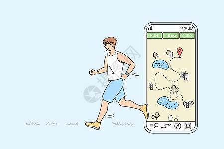 穿着运动服的健康人使用手机 ap 跑步图片