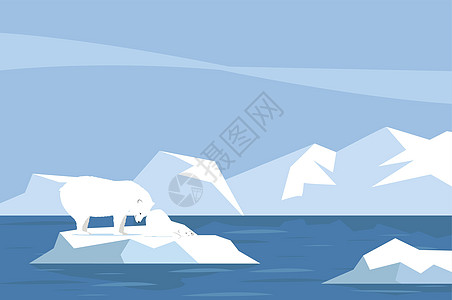 与北极熊和崽的北极北极风景图片