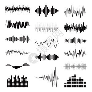 大黑声波集合 一组独立的音频标志设计符号 矢量均衡器元素 脉冲音乐播放器图片