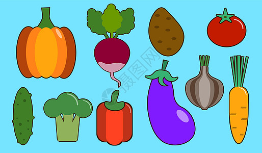 蔬菜平面图标集 网页横幅网站的彩色平面设计概念印刷材料信息图形矢量它制作图案图片